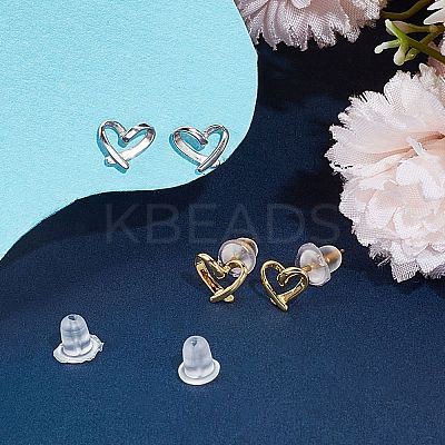 2 Pairs 2 Colors Hollow Heart Rhodium Plated 925 Sterling Silver Stud Earrings EJEW-BBC0001-32-1