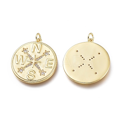 Brass Micro Pave Clear Cubic Zirconia Pendants X-ZIRC-I048-06G-1