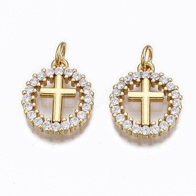 Brass Micro Pave Clear Cubic Zirconia Pendants ZIRC-N039-140-NF-1