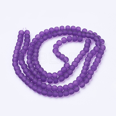 Baking Paint Purple Frosted Round Transparent Glass Bead Strands X-GLAA-S031-6mm-36-1