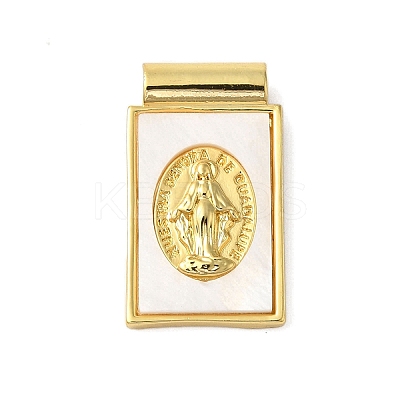 Rack Plating Brass Pave Natural Shell Rectangle Pendants KK-P279-02B-G-1