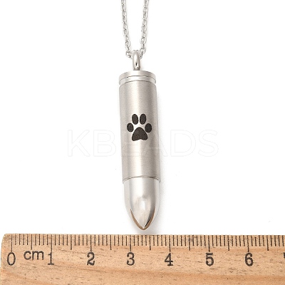 304 Stainless Steel Paw Print Bullet Shape Pet Memorial Keepsake Urn Ashes Pendant Necklaces NJEW-P326-03P-1