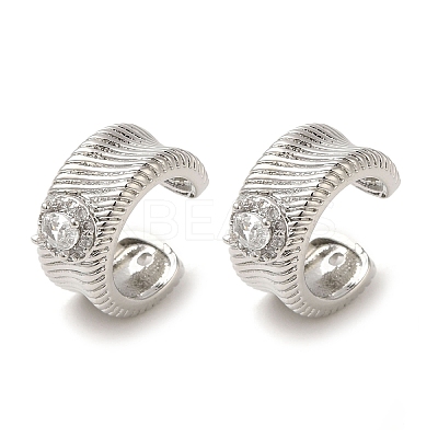 Rack Plating Brass Pave Clear Cubic Zirconia Wavy Ring Cuff Earrings for Women EJEW-P280-09P-1