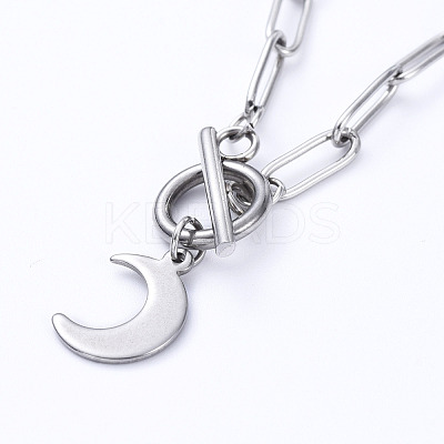 Non-Tarnish Moon 304 Stainless Steel Pendant Necklaces X-NJEW-JN02888-02-1