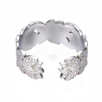 Non-Tarnish 304 Stainless Steel Leaf Wrap Open Cuff Ring LS-RJEW-T023-27P-1