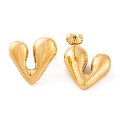 Ion Plating(IP) Heart 304 Stainless Steel Stud Earrings for Women EJEW-L272-033G-04-1
