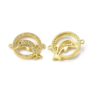 Brass Micro Pave Clear Cubic Zirconia Connector Charms KK-E068-VB059-1