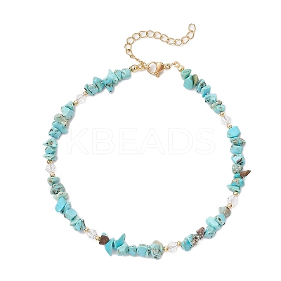 Dyed Natural Howlite Chip & Glass Beaded Anklets AJEW-AN00682-03-1