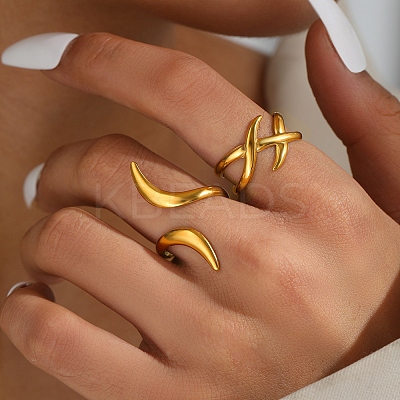 2Pcs 304 Stainless Steel Adjustable Cuff Rings Sets for Women RJEW-Z099-02G-1