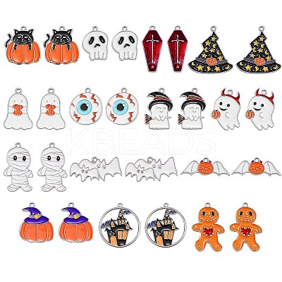 28Pcs 14 Styles Halloween Theme Alloy Enamel Pendants ENAM-SZ0001-63P-1