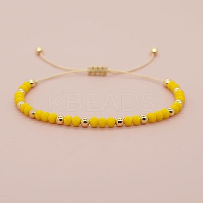 Glass & Brass Round Beads Braided Bead Bracelets RD6595-15-1