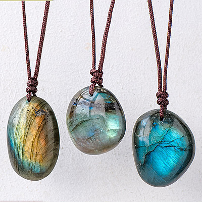 Nuggets Natural Labradorite Pendant Adjustable Cord Necklaces FS-WG568C8-01-1