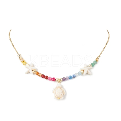 Beach Synthetic Turquoise Turtle Starfish Pendant Necklaces NJEW-JN05251-1