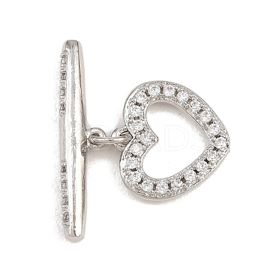 Heart Brass Micro Pave Clear Cubic Zirconia Toggle Clasps KK-G548-37P-1