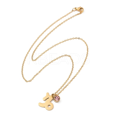 304 Stainless Steel Glass Drill Birth Stone Constellation Pendant Necklaces LS-STAS-D305-08G-J-1