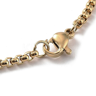 Crystal Rhinestone Flat Round with Hexgon Pendant Necklace with 201 Stainless Steel Box Chains NJEW-K253-11G-1