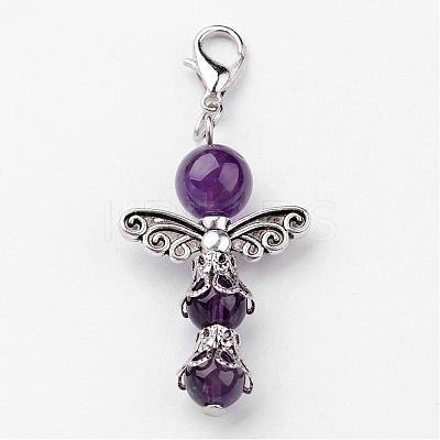 Natural Round Amethyst Pendant Decorations HJEW-JM00200-05-1