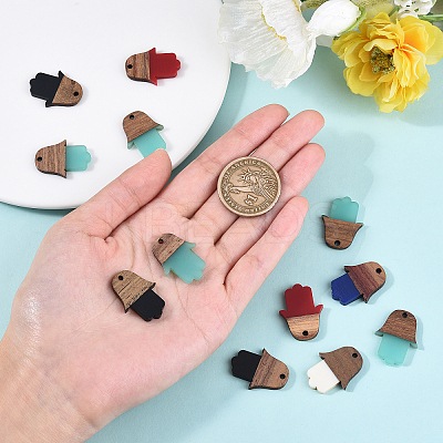 20pcs 5 Colors Resin & Walnut Wood Pendants RESI-CJ0001-197-1