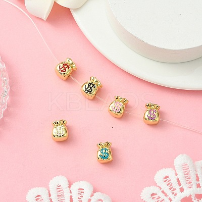 6Pcs 6 Colors Real 18K Gold Plated Brass Enamel Beads KK-CJ0002-68-1