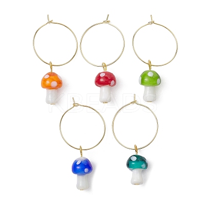 Handmade Lampwork Mushroom Wine Glass Charm AJEW-JO00216-1