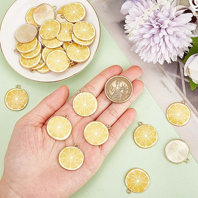 40Pcs Light Gold Plated Alloy Enamel Pendants ENAM-SC0003-62-1
