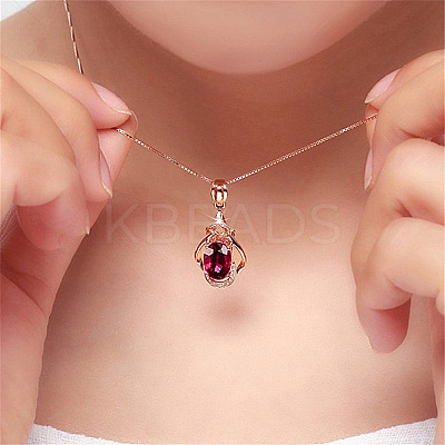 Teardrop 925 Sterling Silver Pave Natural Red Tourmaline Pendant Necklaces for Women FS-WG59C11-01-1