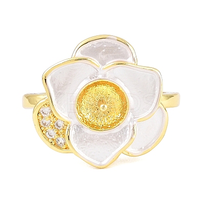 Flower Brass Micro Pave Cubic Zirconia & Enamel Cuff Ring Settings KK-CBAC351-06G-03-1