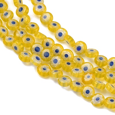 Handmade Millefiori Glass Flat Round Bead Strands LK-P010-A-02-1