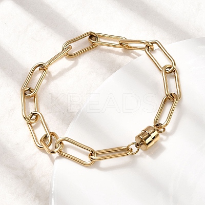 304 Stainless Steel Paperclip Chains Bracelets for Women BJEW-K237-21G-1