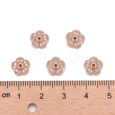 5-Petal Brass Micro Pave Clear Cubic Zirconia Bead Caps X-ZIRC-P001-31RG-1