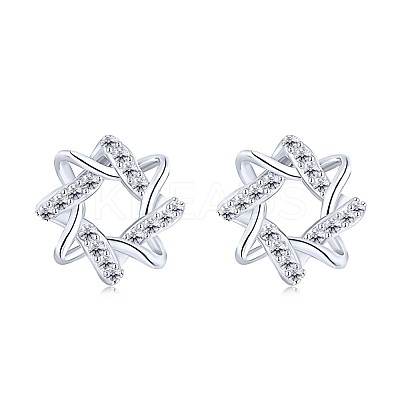 Rhodium Plated 925 Sterling Silver Micro Pave Cubic Zirconia Stud Earrings for Women EJEW-P231-81P-1