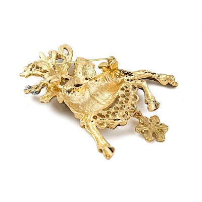 Deer Alloy Rhinestone Brooches JEWB-I034-34G-1
