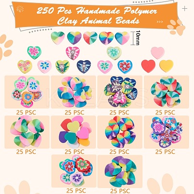 250Pcs 10 Style Handmade Polymer Clay Beads CLAY-SZ0001-53-1
