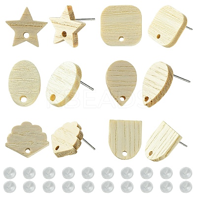 12Pcs 6 Styles Ash Wood Stud Earring Findings EJEW-FS0001-13-1