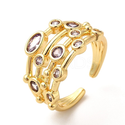 Brass Micro Pave Cubic Zirconia Cuff Rings for Women RJEW-P087-05G-02-1