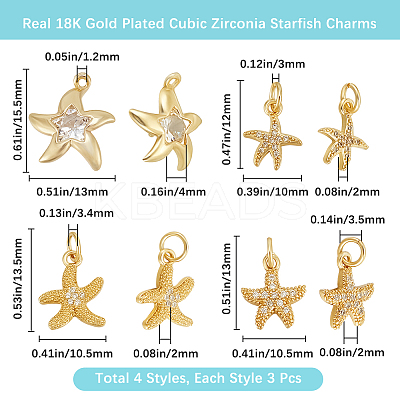 12Pcs 4 Styles Brass Micro Pave Grade AAA Cubic Zirconia Pendants ZIRC-BBC0002-71-1