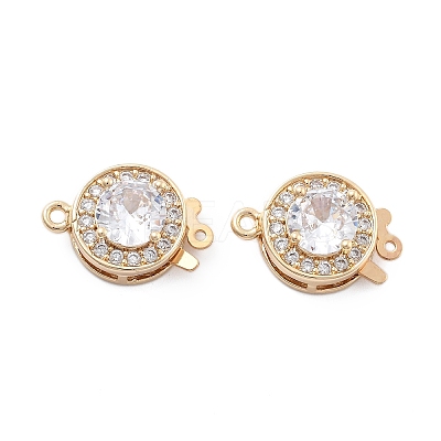 Flat Round Brass Micro Pave Cubic Zirconia Box Clasps KK-B125-15B-02G-1