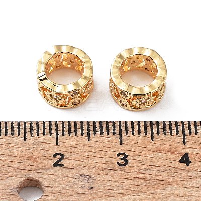 Brass Micro Pave Cubic Zirconia Rondelle European Beads KK-A189-14G-1