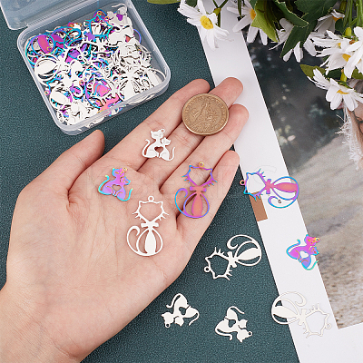 80Pcs 4 Style 201 Stainless Steel Filigree Pendants STAS-DC0008-69-1