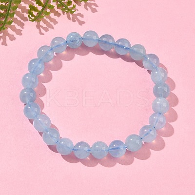 Natural Aquamarine Round Bead Stretch Bracelets for Men Women BJEW-U034-01C-04-1