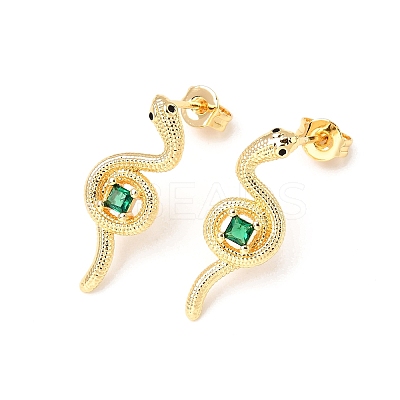 Snake Brass Micro Pave Cubic Zirconia Stud Earrings EJEW-A135-09G-1