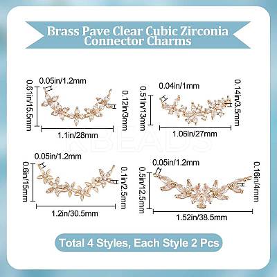 8Pcs 4 Styles Brass Pave Clear Cubic Zirconia Connector Charms ZIRC-BBC0001-51-1