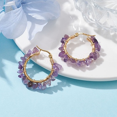 Natural Amethyst Hoop Earring EJEW-JE05709-05-1