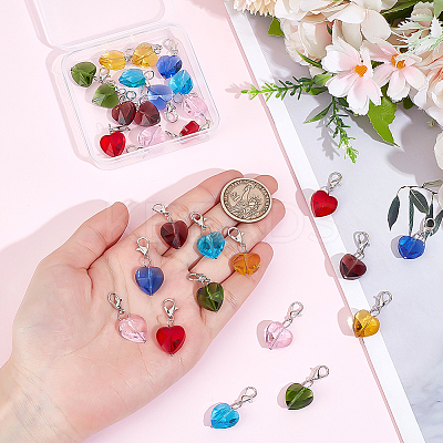 28Pcs 7 Colors Faceted Heart Glass Pendants Decoration HJEW-PH02042-1