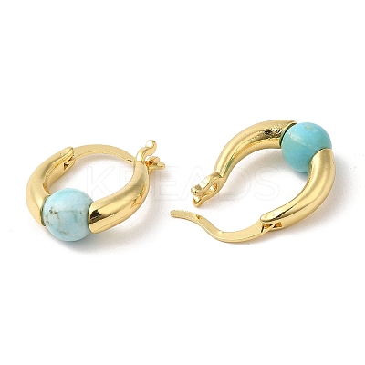 Synthetic Turquoise Round Beaded Hoop Earrings EJEW-A099-03G-03-1