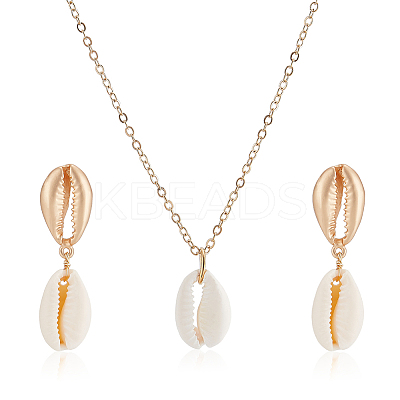 Nnatural Shell Dangle Stud Earrings & Pendant Necklace SJEW-AN0001-11-1
