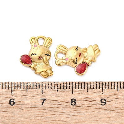 304 Stainless Steel Enamel Rabbit with Mirror Charms STAS-B085-34G-1