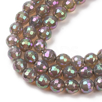 Electroplated Natural Agate Beads Strands G-B191-A07-6mm-03-1