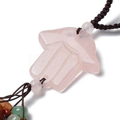 Hamsa Hand/Hand of Miriam Natural Rose Quartz Pendant Decorations HJEW-R127-02A-1
