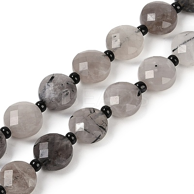 Natural Tourmalinated Quartz Beads Strands G-B094-A25-01-1